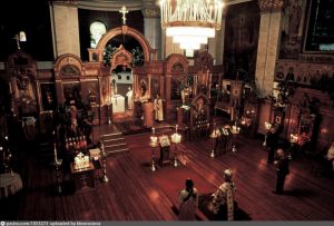 USA. New York City. 1992. Pentecost at St. Nicholas Russian Orthodox Cathedral