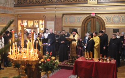 В день памяти святителя Спиридона Тримифунтского епископ Матфей совершил Литургию и Таинство соборования в Патриаршем соборе Нью-Йорка